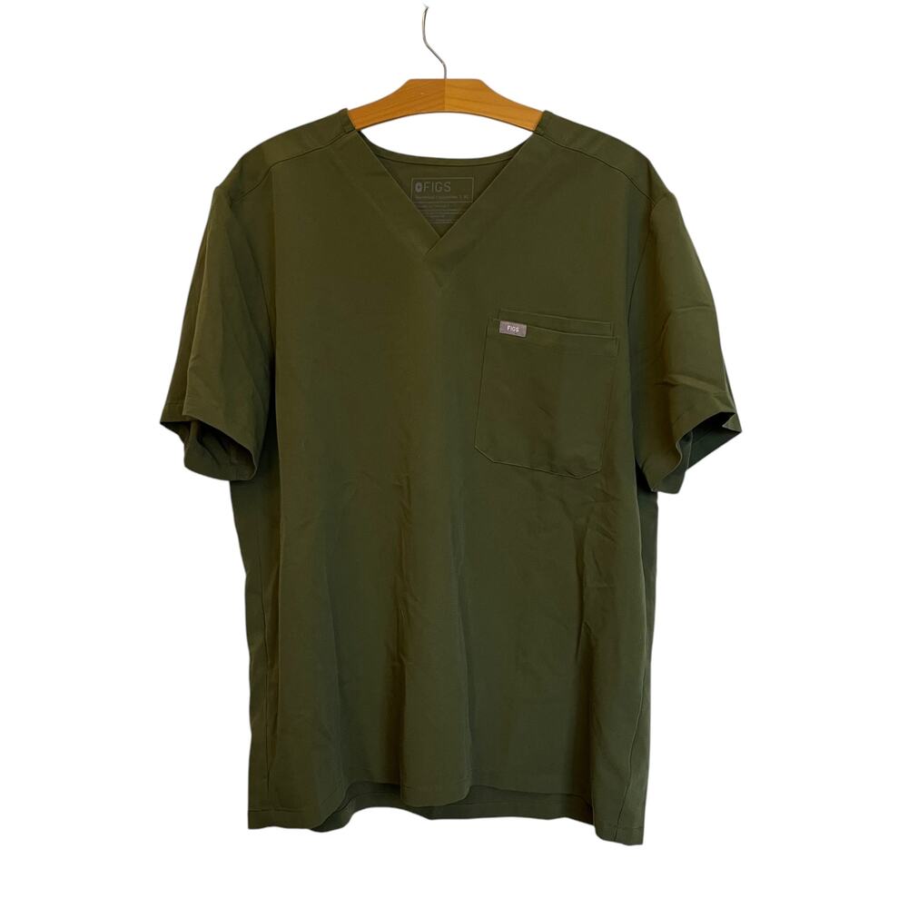 Figs Men's Leon Three-Pocket Scrub Top Green Short Sleeve V-Neck Shirt Size XL